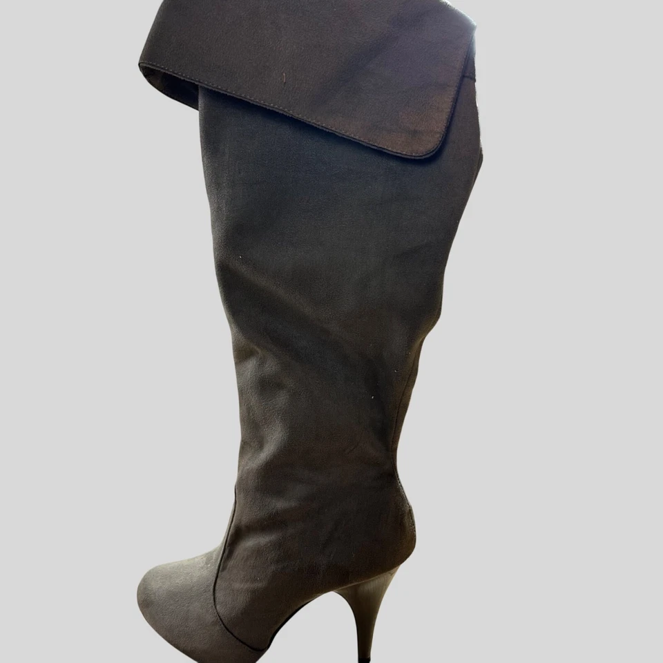 Anne Michelle серо-коричневые замшевые сапоги на высоком каблуке выше колена со складными манжетами - Изображение 3 из 4