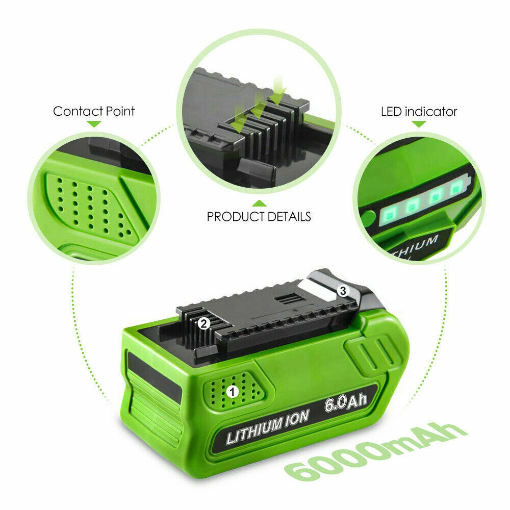 6.0Ah Lithium-Ion Battery Replacement For Greenworks 40V G-MAX 29462 29472 NEW