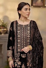 Elegant Pakistani/Indian Embroidered Velvet Suit for Women, Premium Festive Wear