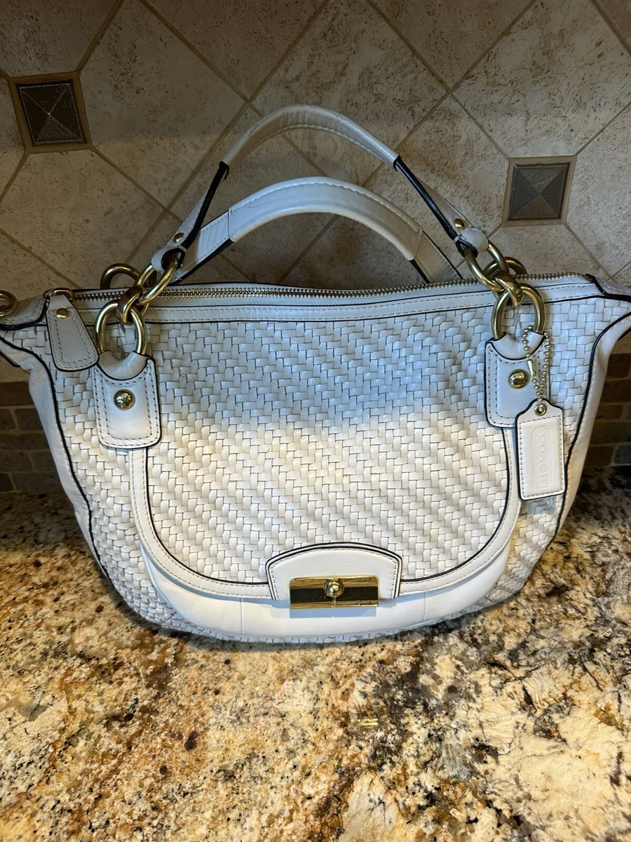 COACH Cream Woven Leather Kristen Bag With Black Trim, B1320-F23048