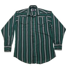 Vtg Panhandle Slim Western Pearl Snap Shirt Mens 16X35 Green Stripe Cowboy USA