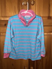 Vintage Oshkosh Size 5 Pink And Blue Striped Long Sleeve Quarter Zip Collar ￼