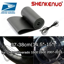 15" Steering Wheel Cover Genuine Leather for Chevy Silverado 1500 2500 2007-2015