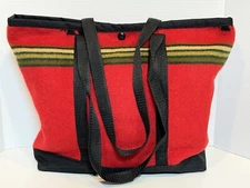 Vintage Justin Kraff Large Wool Lined Tote Bag Pendleton Striped Red