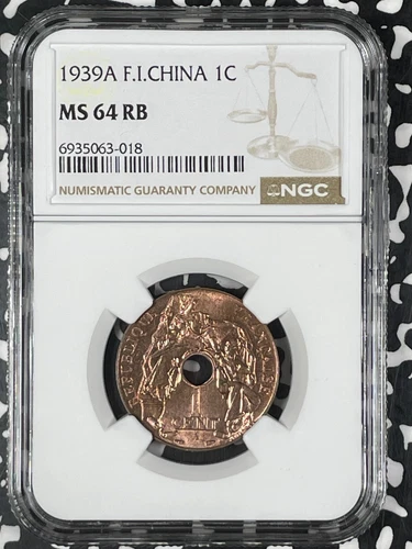 1939-A French Indo-China 1 Centime NGC MS64RB Lot#G9995 Choice UNC!