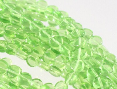 100 Czech Pressed Glass Transparent Peridot Green 6mm Flat Coin Beads 0.8mm Hole