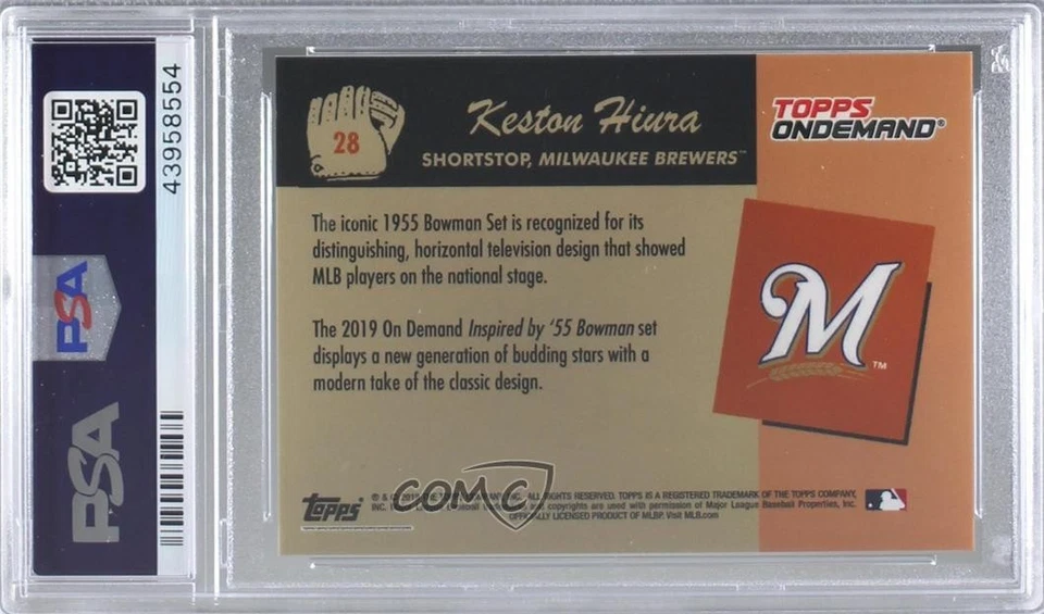 2019 On Demand 1955 Bowman Online Exclusive Keston Hiura PSA 10 GEM MT Rookie RC - Image 2 of 2