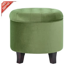 Soft Velvet Round Foot Rest Ottoman with Elegant Storage Compartment - 18" High