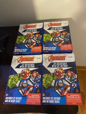 NEW LOT OF 4 MARVEL AVENGERS 32 VALENTINE CARDS AND 32 TATTOOS IN EACH BOX