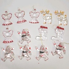 Vtg Christmas 70s Clear Lucite Ornament Lot Of 13 Santa Angels Reindeer Stocking