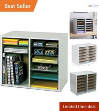 Literature Organizer Wood Gray 12 Compartments Adjustable Shelves Mail Sorter