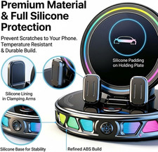 15W Wireless Car Charger Mount Phone Holder RGB Auto-Clamping Fast Wireless Car