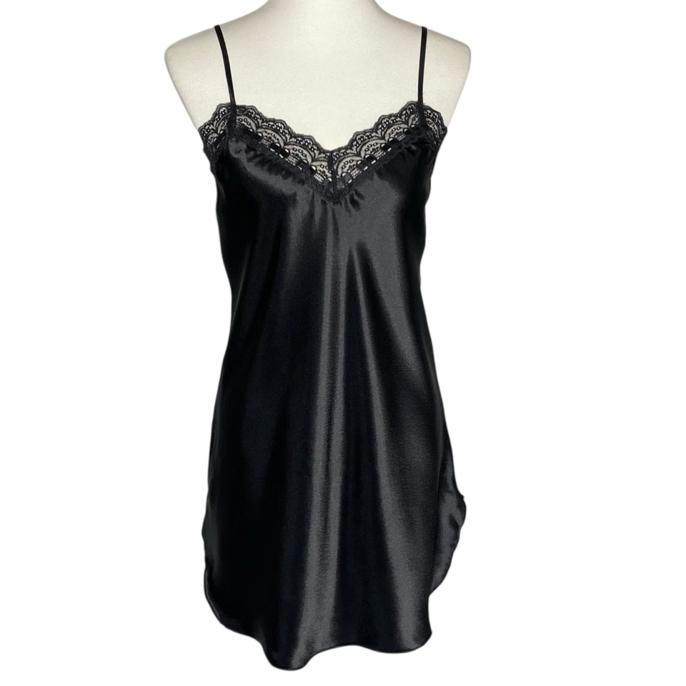 Vestido sin Mangas Vintage Romance Du Jour Negro Camisón Encaje Chemise Delicado Mediano  Foto 2 de 4