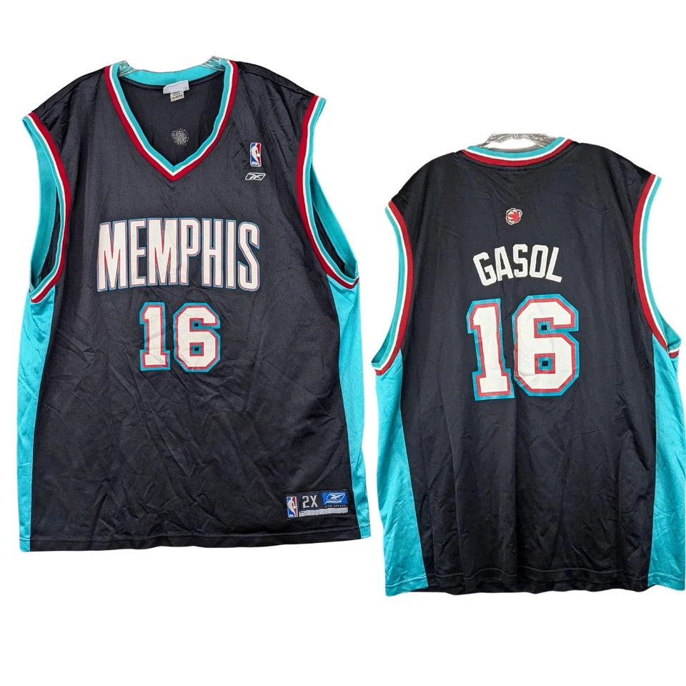 Vtg Reebok Memphis Grizzlies Jersey Mens 2XL XXL PAU GASOL #16 Black Throwback - Image 2 of 4