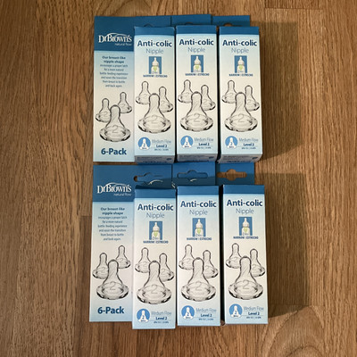 Dr Brown's Natural Flow Level 2, Narrow Baby Bottle Nipple, Medium, 3m+ 6 Boxes