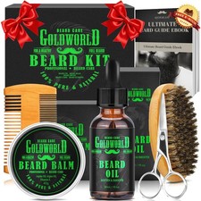 Beard Kit Beard Grooming Kit w/Beard Oil Balm Brush Comb Scissor eBook Christ...