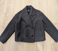 Zara Womens Charcoal Double Breasted Jacket C...