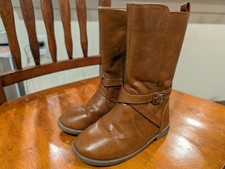 PLACE Girls Brown Buckle Mid-Calf Bootie Non-Marking Sole Flat Heel Casual