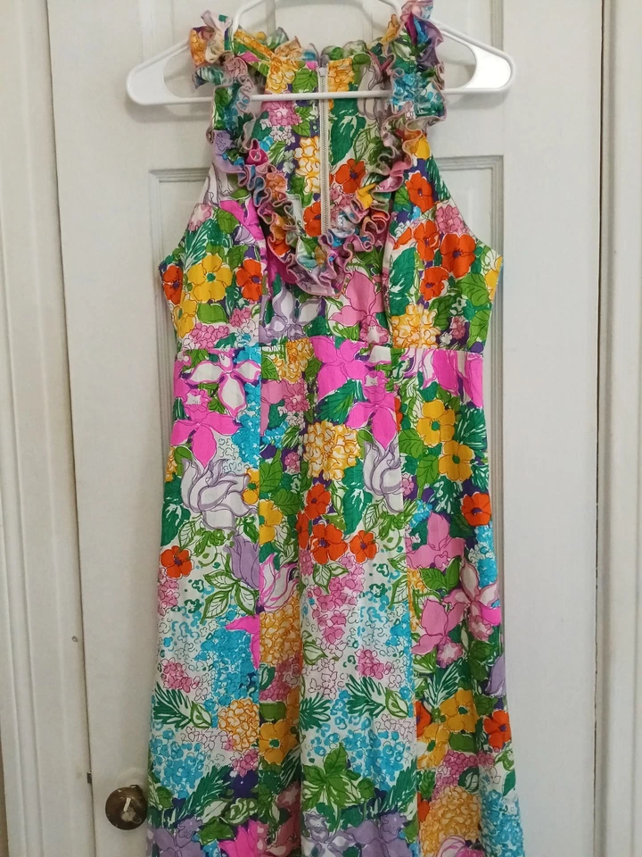 Maxi Vestido De Colección Shifts Internationale Miami Años 70 Pastel Tropical Floral Mod 14 A1 Foto 4 de 4