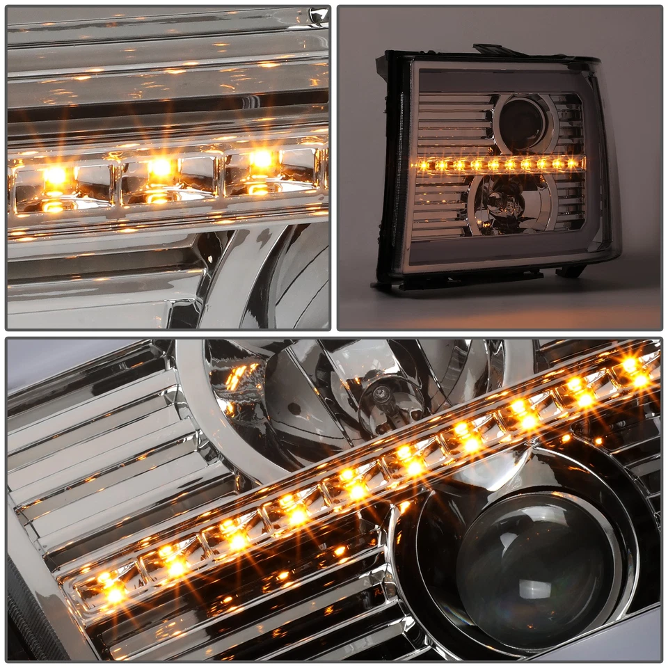Ajuste 07-14 GMC Sierra LED DRL + Señal Secuencial Proyector Faros Lámparas Cromo Foto 4 de 4