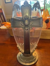 FTD Pewter Heavy Duty Flower Floral Vase Cross Glass 9x4.5"