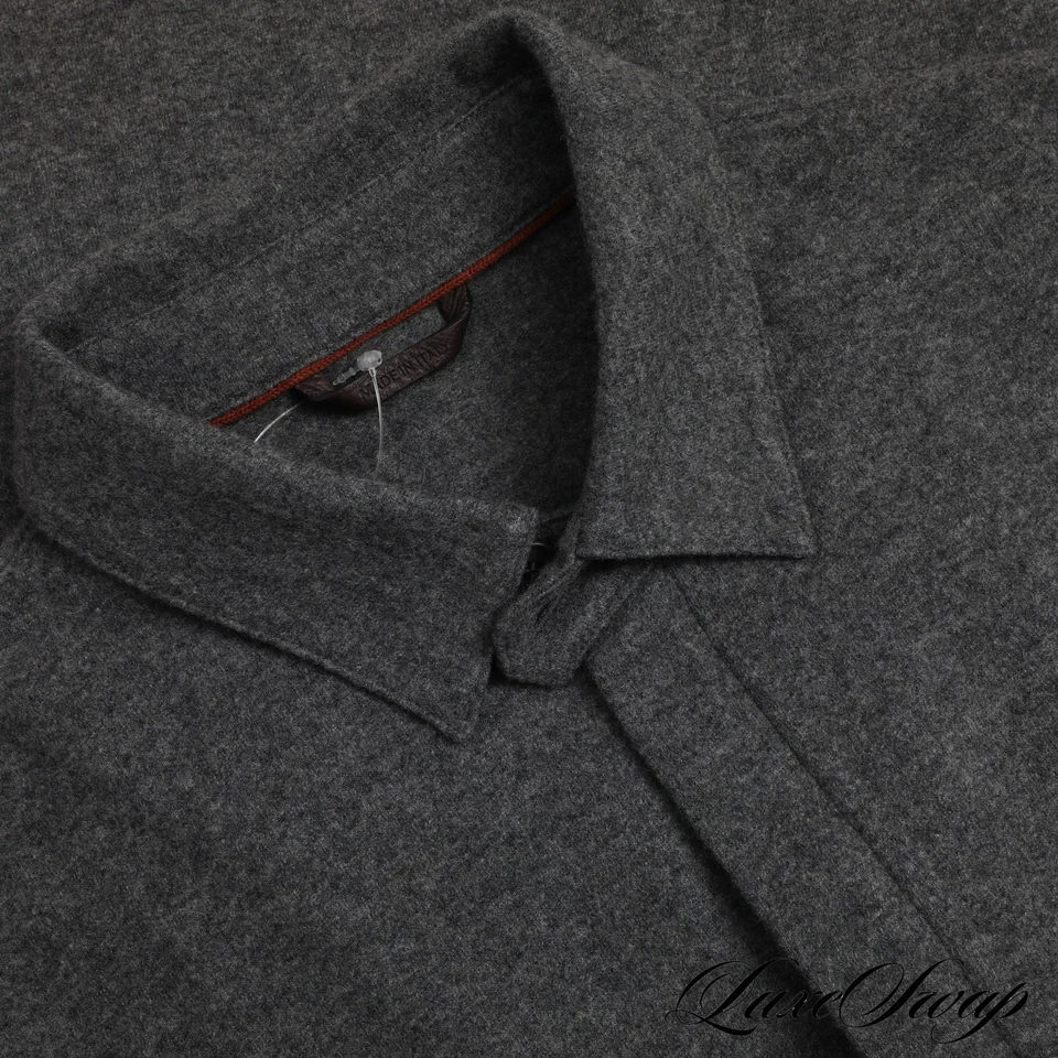 #1 MENSWEAR Loro Piana Made In Italy 100% Cashmere Grey Suede Trim Zip Coat M NR - Image 3 of 4