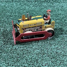 Mini Tin Litho Wind Up Bulldozer Toy Vintage Original