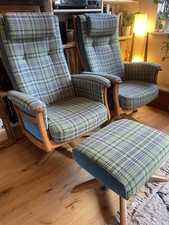  Stunning pair of Gina Ercol Swivel chairs and  footstool newly upholstered 