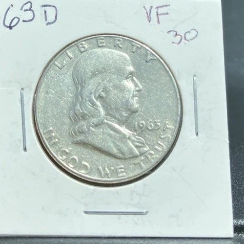 1963-D Franklin Silver Half Dollar. Very Fine Example. Nice Coin   Ships Free