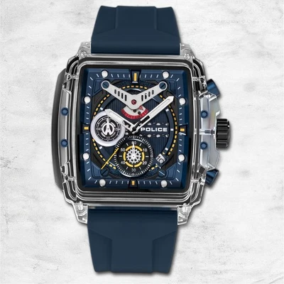 Police Silikon Herren Uhr Chronograph Armband dunkelblau Police UPOO0052403 - Bild 1 von 4