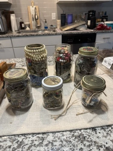 Set Of 6 Vintage And Costume Mystery Jewelry Jars