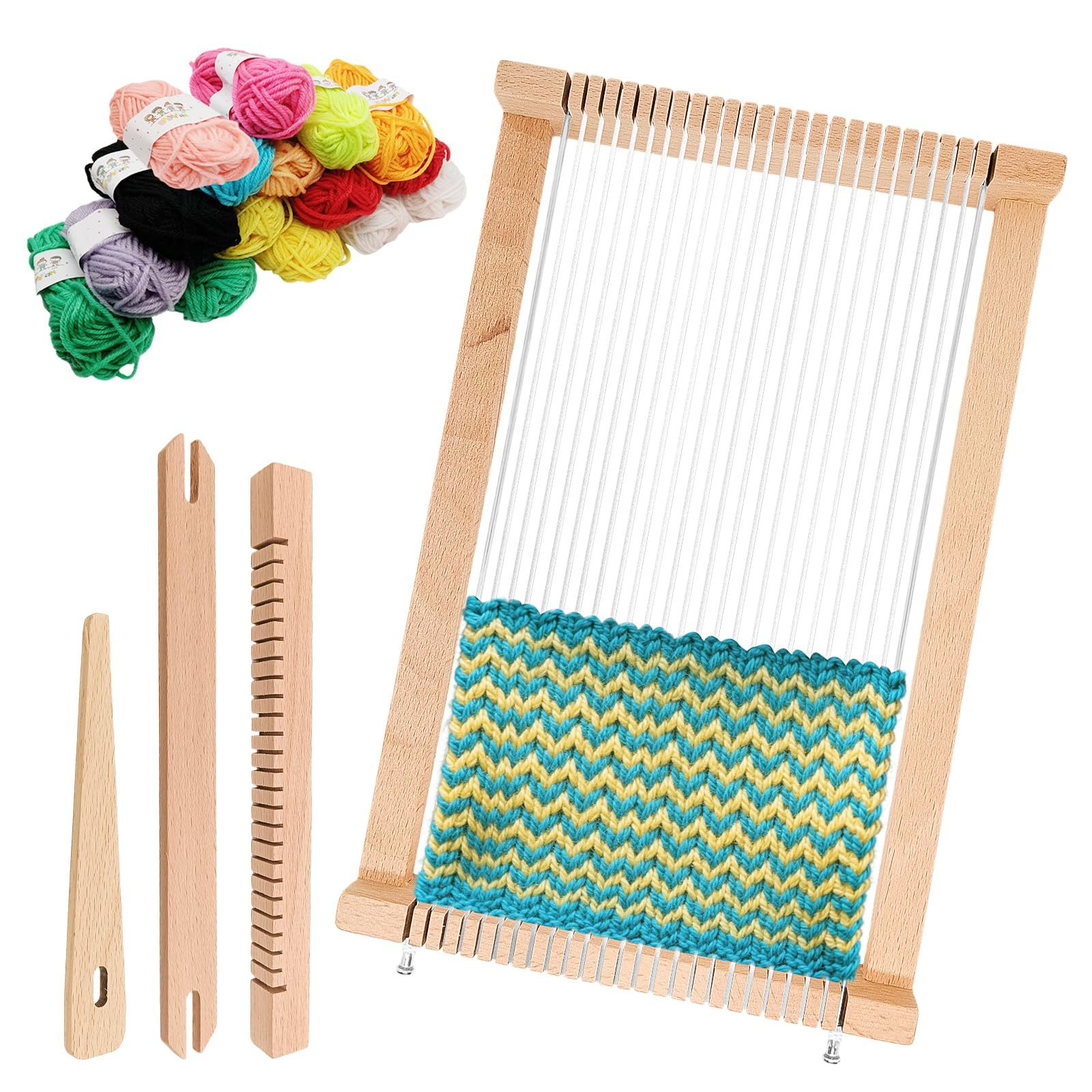 Métier à tisser enfant en bois naturel, kit de tissage complet pour débutants 6-12 ans