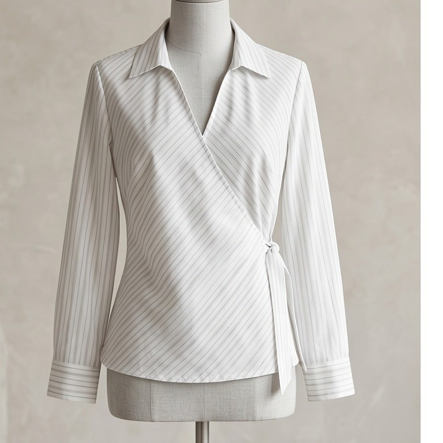 Plus Size 2X Avenue Striped Wrap Top - White Gray Long Sleeve image 2