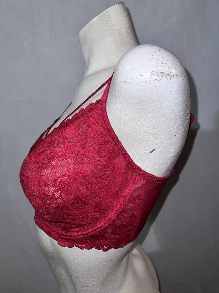 HSIA 蕾丝最小文胸红色无衬里钢圈全覆盖宽肩带尺寸 34I — 第 4/4 张图片