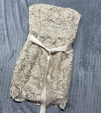 Adrianna Papell Boutique Lace Cocktail Dress 10 Beige Strapless Satin Ribbon
