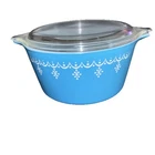 Vintage Pyrex Blue Garland Snowflake Casserole 1 QT #473 With Lid EUC