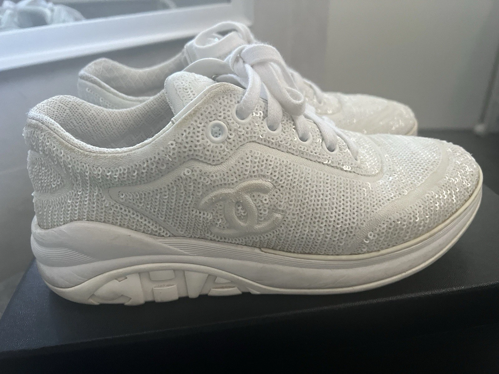 Chanel — Chanel Woman’s  White Sequin Sneakers