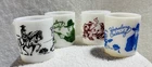Vintage 1950's Milk Glass ~Hopalong Cassidy~ - Four Mugs Black, Blue, Red, Green