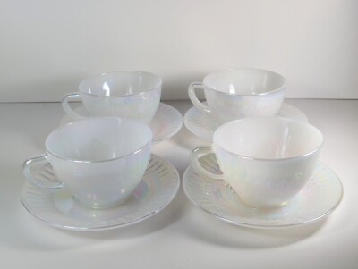Federal Glass Moonglow Diamond Point Iridescent Coffee Tea Cup Saucer Set