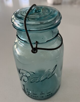 Vintage Blue Ball Quart Glass Container