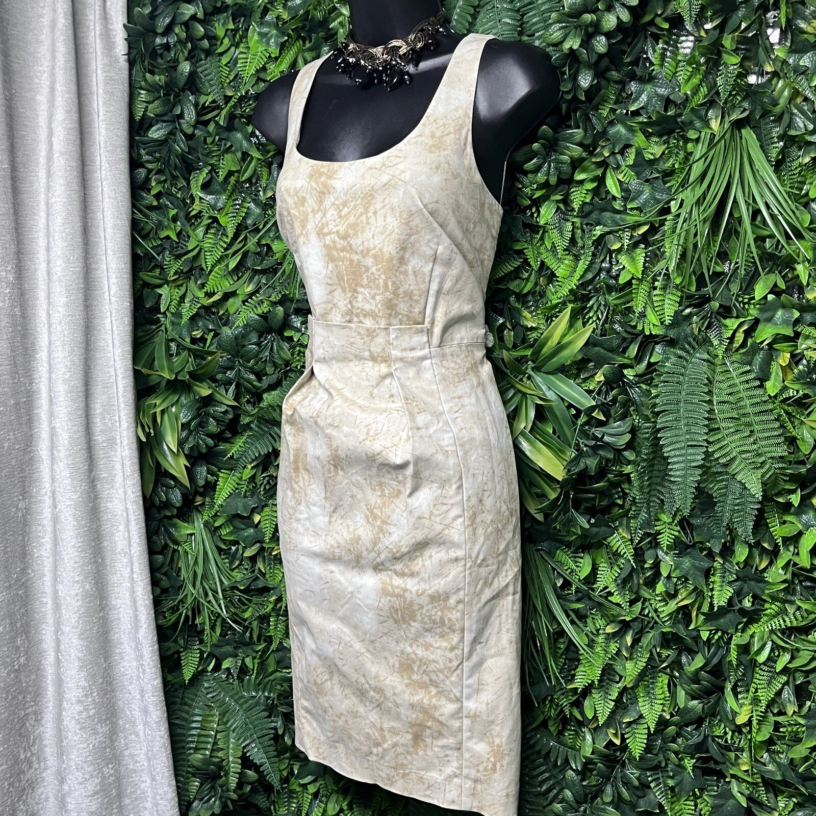 MICHAEL KORS Vestito Donna 10 Tan Beige Tubino Senza Maniche Pieghettato Cocktail 2816