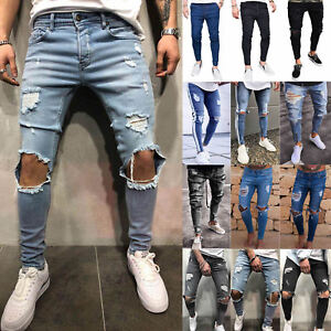 elastic ripped jeans