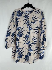 Liz Claiborne Tunic Top Womens Size XXL Pink Floral 3/4 Sleeve BOHO 