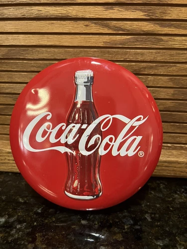 Vintage 1996 Coca-Cola COKE Round Metal TIN Box & Lid 5.5”