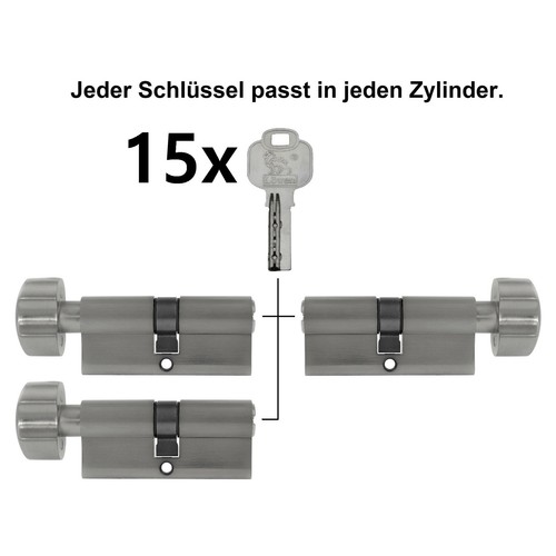 3x Knaufzylinder 80mm 40/40 +15 Schlüssel Zylinder Schloss Gleichschließend - Bild 3 von 6