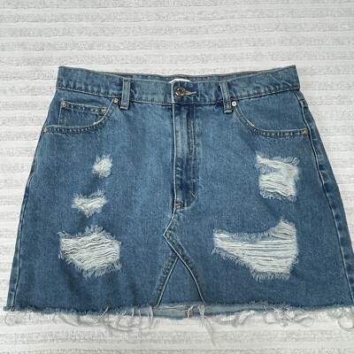 Pull&Bear Women's Large Destroyed Pipped Denim Mini Skirt in