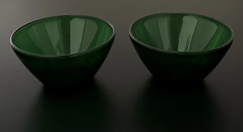 Set of 2 Vintage Anchor Hocking Anchorglass 4" Tall Forest Green Bowl EUC