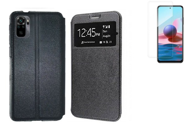 Funda Xiaomi Redmi Note 10 / 10S Libro ventana Negra+ Cristal Completo Full Glue