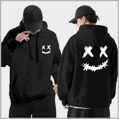Spring Autumn Wool Men's Hoodie Double Smiley Printed Sweatshirt Street Clothing