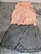 Beebay Girls 7yo Shirt And Shorts Combo. Kitten Pattern Checkered